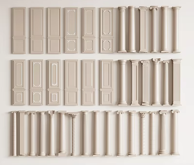 Various Styles of Wainscoting Panels with Decorative Columns and Designs 3d model