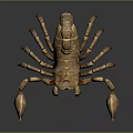 Detailed Brown Scorpion Reptile With Curved Tail And Red Eyes On Gray Background