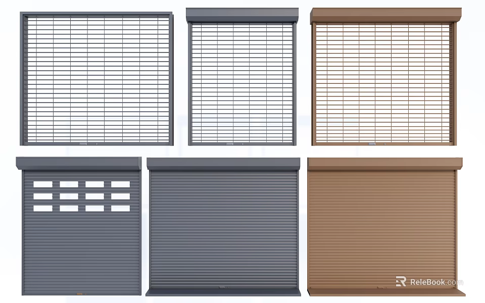 Multiple Window Blinds And Roller Shutters In Different Colors And Design Styles 3d model 