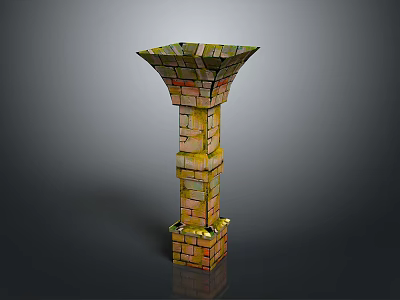Decorative Stone Pillar Structure With Multicolored Bricks And Ornate Top Design 3d model