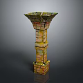 Decorative Stone Pillar Structure With Multicolored Bricks And Ornate Top Design