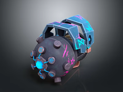 Futuristic Scifi Mechanical Device With Circular Structure And Glowing Blue Pink Parts 3d model