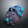 Futuristic Scifi Mechanical Device With Circular Structure And Glowing Blue Pink Parts