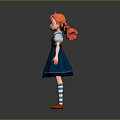 Game And Movie Character With Red Pigtails Blue Pinafore White Shirt Striped Socks Red Shoes