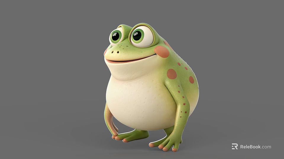 3D Cartoon Frog Game Movie Character With Green Body White Belly Pink Spots Big Eyes 3d model 
