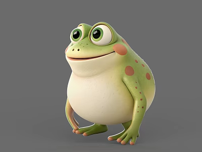 3D Cartoon Frog Game Movie Character With Green Body White Belly Pink Spots Big Eyes 3d model