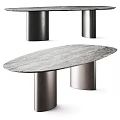 Modern Dining Table With Sleek Marble Top And Metallic Cylindrical Legs 3d model