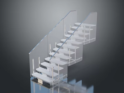Modern Staircase With Transparent Glass Railing And White Steps Interior Design 3d model