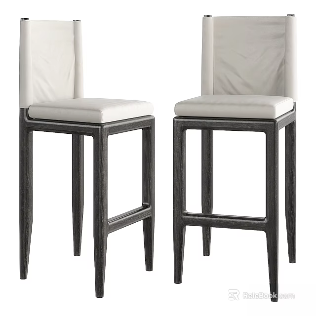Modern Bar Stools With Light Upholstered Seats And Dark Wooden Frames 3d model