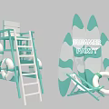 Summer Party Setup With Lifeguard Ladder Surfboards Life Rings And Deck Chair