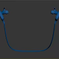 Blue In Ear Wired Headphones With Sleek Design And Reflective Surface On Gray Gradient Background