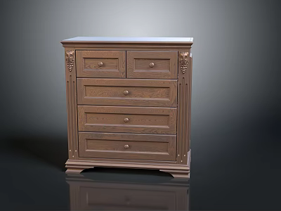 Classic Wooden Dresser With Carved Details And Multiple Drawers Design 3d model