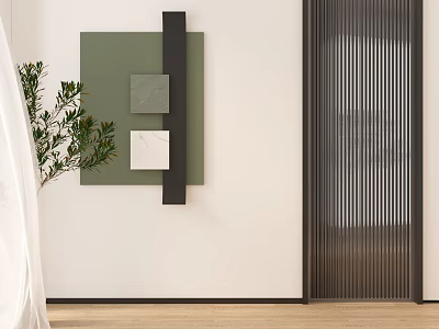 Modern Wall Decor Design With Green Panel Gray Marble and Vertical Wooden Screen 3d model