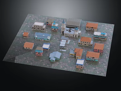 Multiple Residential Buildings Model Showcasing Various Colored Roofs And Architectural Styles 3d model