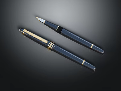 Two Luxury Black Fountain Pens With Gold Accents For Elegant Writing Tools 3d model