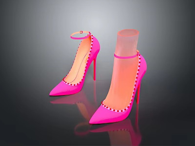 Pink Stiletto High Heels With Ankle Straps Pointed Toes And Decorative Studs 3d model