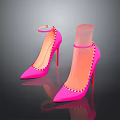 Pink Stiletto High Heels With Ankle Straps Pointed Toes And Decorative Studs