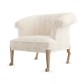 Plush Beige Leisure Chair With Curved Armrests And Light Wood Legs