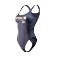 Dark Blue One Piece Swimsuit With Meow Text And Cat Paw Print