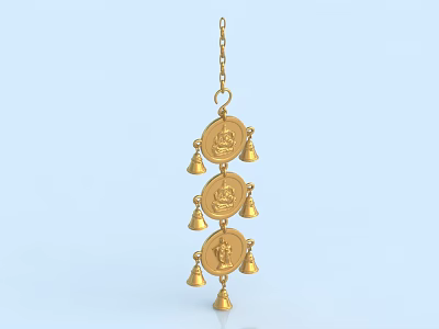 Golden Hanging Pendant With Chain Circular Decorative Elements And Small Bells 3d model