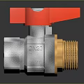 Silver And Gold Metal Valve With Red Handle And Threaded Design 3d model