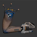 Futuristic Character Mechanical Prosthetic Arm With Brown Blue Design And Metallic Components