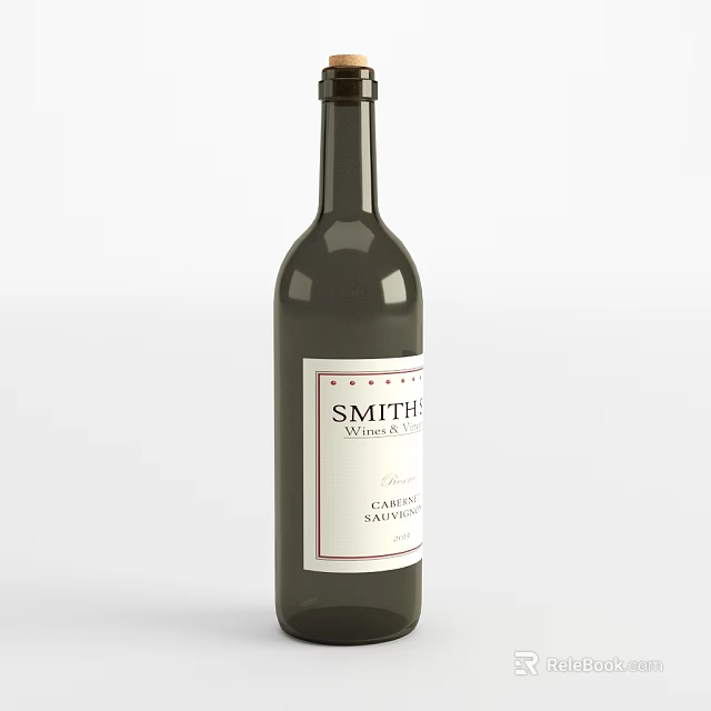 Smith Estate 2021 Cabernet Sauvignon Wine Bottle with Wine Glass on White Background 3d model 