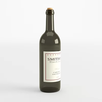 Smith Estate 2021 Cabernet Sauvignon Wine Bottle with Wine Glass on White Background 3d model
