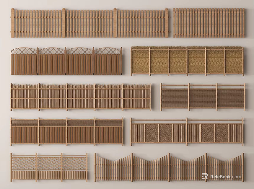 Various Wooden Railings Showcasing Different Designs Patterns And Structures For Outdoor Use 3d model