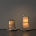 Two Modern Outdoor Lamps With Metal Frame And Linen Shades For Garden Decoration