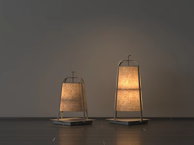 Two Modern Outdoor Lamps With Metal Frame And Linen Shades For Garden Decoration 3d model