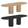 Modern Dining Tables with Oval Tabletop and Cylindrical Textured Legs in Light Wood and Black