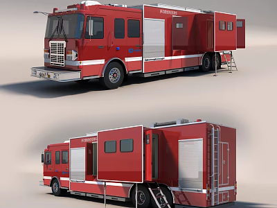 Red Fire Truck With Compartment Doors Ladder And Emergency Rescue Equipment 3d model