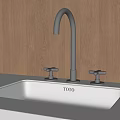 Modern TOTO Faucet With Dual Handles On White Countertop And Wooden Wall