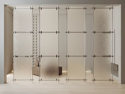 Modern Decorative Glass Room Divider With Frosted Panels And Metal Frames 3d model