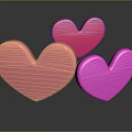 Three Shiny Heart Shapes In Light Pink Red And Bright Pink With Reflection
