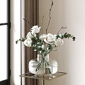 Transparent Glass Vase With White Roses And Green Eucalyptus On Golden Stand