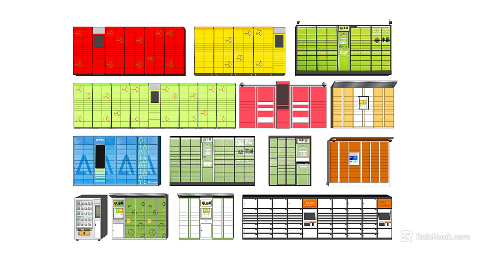 Public Facility Storage Lockers With Various Colors And Different Designs 3d model