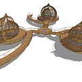 Outdoor Scenic Three Dome Structures Connected By Wooden Walkways Architectural Design