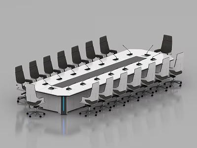 Modern Conference Room Interior With Oval Table Black White Chairs And Microphones 3d model
