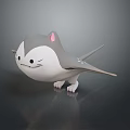 Cute 3D Cartoon Creature With Gray White Body Pink Ears Wings And Paws