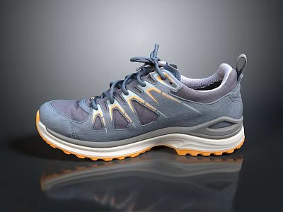 Lightweight Gray Sports Shoes With Orange Sole And Comfortable Lace Up Design 3d model