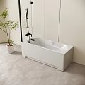 Modern White Bathtub Interior With Black Shower Fixture Light Walls Floor And Potted Plant