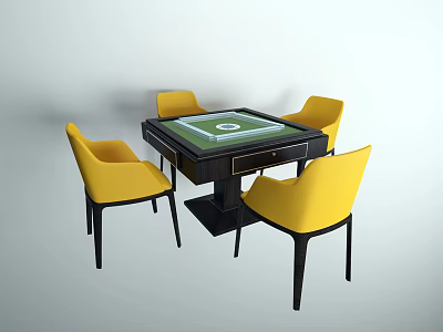 Modern Black Entertainment Table with Green Surface and Four Yellow Chairs with Black Legs 3d model