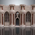 Cartoon Scene Featuring Classical Architecture With Arched Doors Columns And Stone Design 3d model