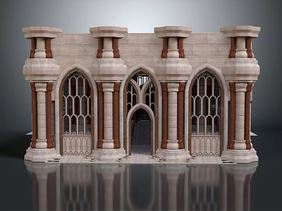 Cartoon Scene Featuring Classical Architecture With Arched Doors Columns And Stone Design 3d model