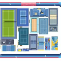 Fire Rescue Access Area Layout in Sports Complex With Basketball Tennis Courts and Track