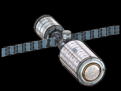 Space Station Module With Solar Panels And Connected Components Structure 3d model