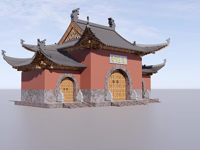 Ancient Chinese Architecture With Red Walls Grey Tiled Roof And Tiered Eaves 3d model