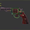 Classic Revolver With Black Metal Frame Red Checkered Grip And Shiny Finish